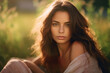 © wetzkaz - relaxation, beautiful brunette woman relaxing, summer day Generative AI