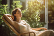 © wetzkaz - Healthy and relaxation, beautiful brunette woman relaxing, summer day Generative AI