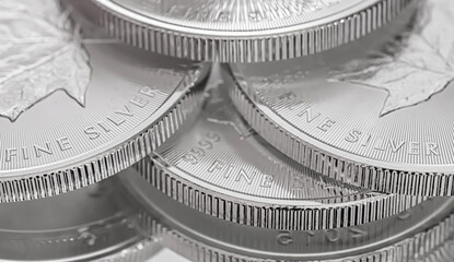 Wall Mural - Macro Close up of a Silver Canadian Maple Leaf Bullion Coin