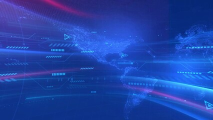 Wall Mural - animated abstract technology background. futuristic cyberspace. data with world map looped animation