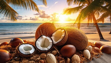 Coconut, Beach, Vacation, Travel Lifestyle, Beach Fruits, Coconut Tree, Coconut Drink, Fruits, Banana, Mango, Pineapple, Coconut Leaves, Beach And Coconut, Coconut Juice