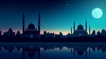 Wall Mural - islamic background beatiful mosque and night sky view generative ai