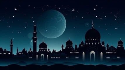 Wall Mural - islamic background beatiful mosque and night sky view generative ai