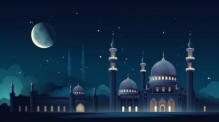 Wall Mural - islamic background beatiful mosque and night sky view generative ai