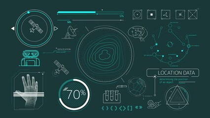 Wall Mural - animated infographics on the theme of satellite internet and geolocation.