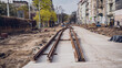 Modernization of old tram tracks on urban construction