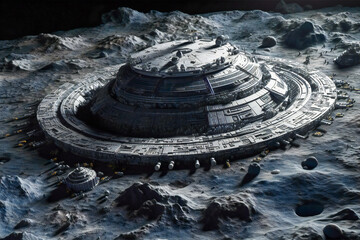 Wall Mural - future moon other planets moons base or scientific facility. moon or outer space colonization concep