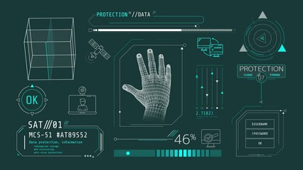 Wall Mural - animated infographics on the theme of satellite internet and data protection.