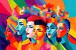 canvas print picture - Pop art illustration, banner, texture or background depicting the pride day and the LGBT community with diverse people