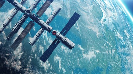 Wall Mural - the docking of the international station and the living module in space in earth orbit