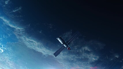 Wall Mural - spacecraft orbiting planet earth in space. video concept technology and space
