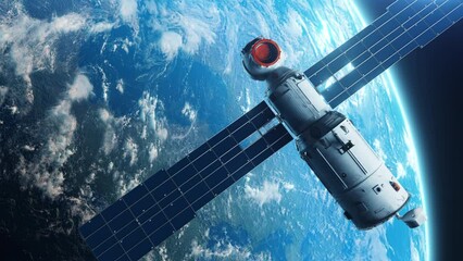 Wall Mural - the space station module orbits planet earth. concept of technology and space industry