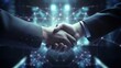 © Den Boro Day - Crypto commerce handshake on back success and cash innovation resource foundation. AI Generated