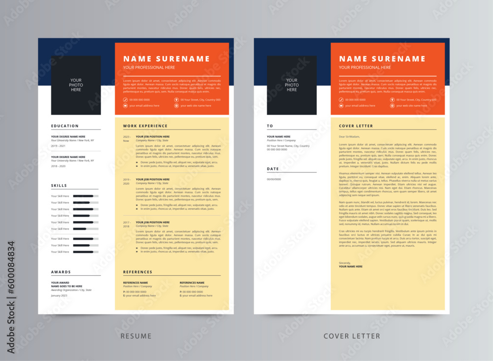 Professional Modern Resume Template, CV Template Stock Vector | Adobe Stock