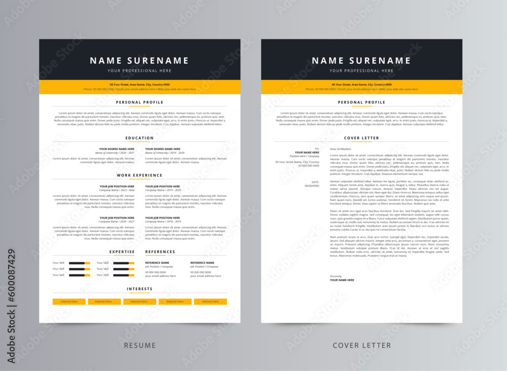 Professional Modern Resume Template, CV Template Stock Vector | Adobe Stock