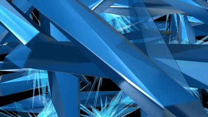 Wall Mural - abstract blue ice crystals magnified 10,000 times. snowflakes in chaotic flight. close-up. animated 