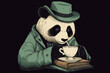 a panda being a detective and drinking coffee | Generative Ai