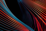 Fototapeta Przestrzenne - Abstract image of line and curves with blue, orange and red colors. Generative AI