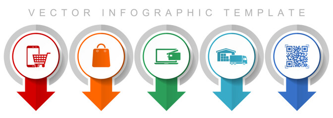 Poster - Online store icon set, miscellaneous pointer icons such as smartphone, cart, bag, delivery and qr code for webdesign and mobile applications, modern design infographic vector template