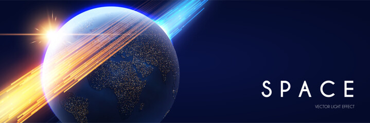 Wall Mural - space background. universe, earth planet and motion light. futuristic design.