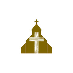 Sticker - Church building and wooden cross icon isolated on transparent background