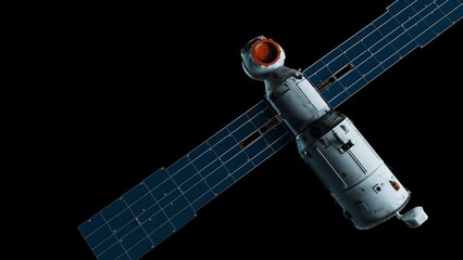 Wall Mural - satellite in orbit. an artificial satellite of planet earth levitates in space. have an alpha channe