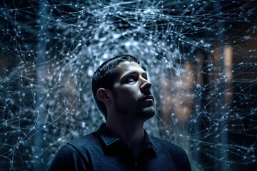 Wall Mural - man interacts with neural networks. concept of artificial intelligence and digital innovation. gener