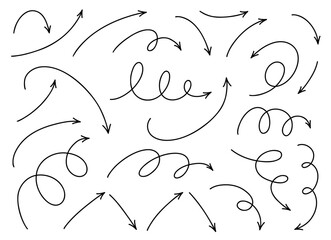 Wall Mural - hand drawn thin line dinamic arrows set. vector design elements isolated on white background.