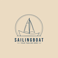 Wall Mural - sailing ship line art logo minimalist, boat logo simple vector illustration design