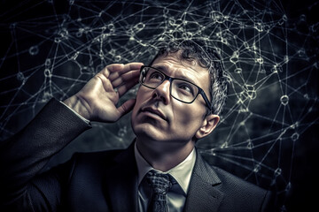 Wall Mural - man works with neural networks in cyberspace. concept of artificial intelligence and smart digital t