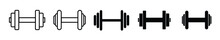 Dumbbell Icons Set In Outlined And Filled Flat Style. Gym Heavy Strength Training Dumbbell Line Pictograms. Weight Lifting Dumbbell Signs.