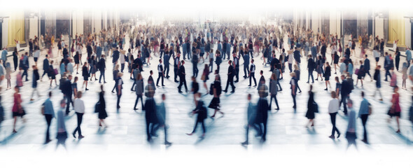 crowd of people large group of business people walking networking against city street landscape abstract defocused blurred. generative ai