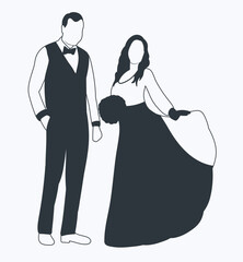 Wall Mural - bride and groom black silhouettes