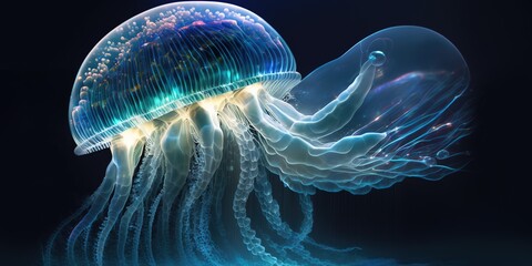 Wall Mural - Background of jellyfish and glowing water in the future Generative AI