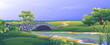 © Dmytro - Summer landscape of water crossing in meadow area. Stone bridge over the river.