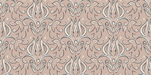 Vector Seamless Damask Pattern. Damask Vintage Floral Pattern On Brown Background.