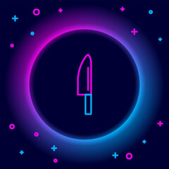 Wall Mural - Glowing neon line Knife icon isolated on black background. Cutlery symbol. Colorful outline concept. Vector