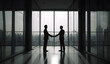 © MagicPrintzss - silhouette of people in office shaking hands, generative ai