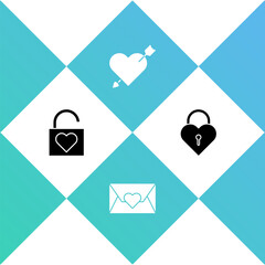 Poster - Set Lock and heart, Envelope with Valentine, Amour arrow and Castle the shape of icon. Vector