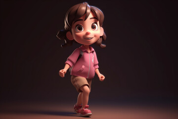 A little girl - cute cartoon character, 3d rendering. Generative AI