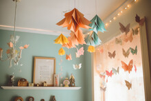 Decorative Paper Butterflies In Childrens Room