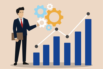 Wall Mural - Businessman with nice graphic of his hard work.