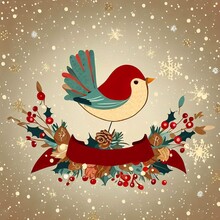 A Christmas Card Featuring A Bird