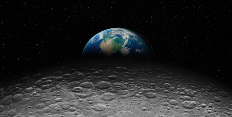 Wall Mural - The dark side of the Moon with The Earth as Seen from the Surface of the Moon 