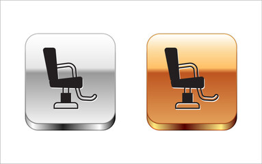 Sticker - Black Barbershop chair icon isolated on white background. Barber armchair sign. Silver and gold square buttons. Vector