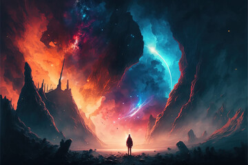 Wall Mural - colorful nebula with stars. fantasy galaxy generative ai background