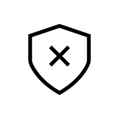 Leinwandbilder - Shield check mark icon or security ban shield protection icon with cross symbol, reject, false, wrong, stop icons . line outline