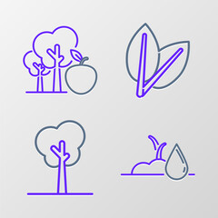 Canvas Print - Set line Watering sprout, Tree, Leafs and with apple icon. Vector