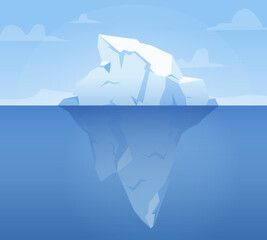 Sticker - Floating iceberg, huge glacier above and under water. White snow mountain in ocean, melting arctic. Business infographics template, snugly vector scene