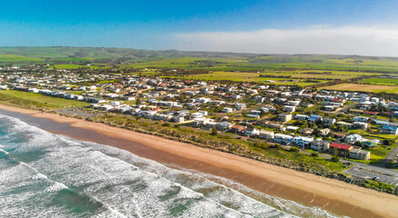 Wall Mural - Victor Harbor coastline in South Australia, aerial view from drone